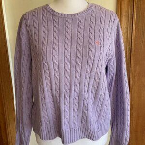 RALPH LAUREN Lavender Cable Knit Crew Neck Sweater PM